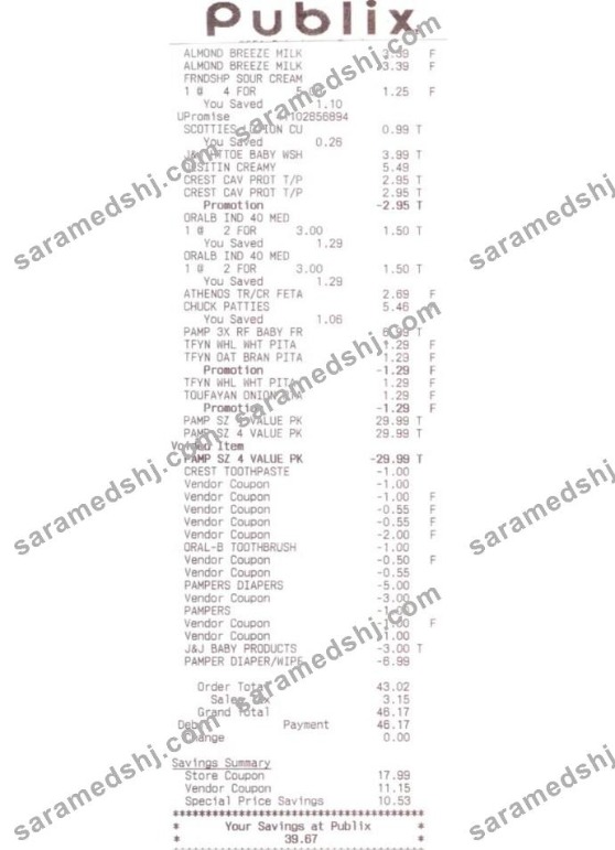 Publix supermarket receipt